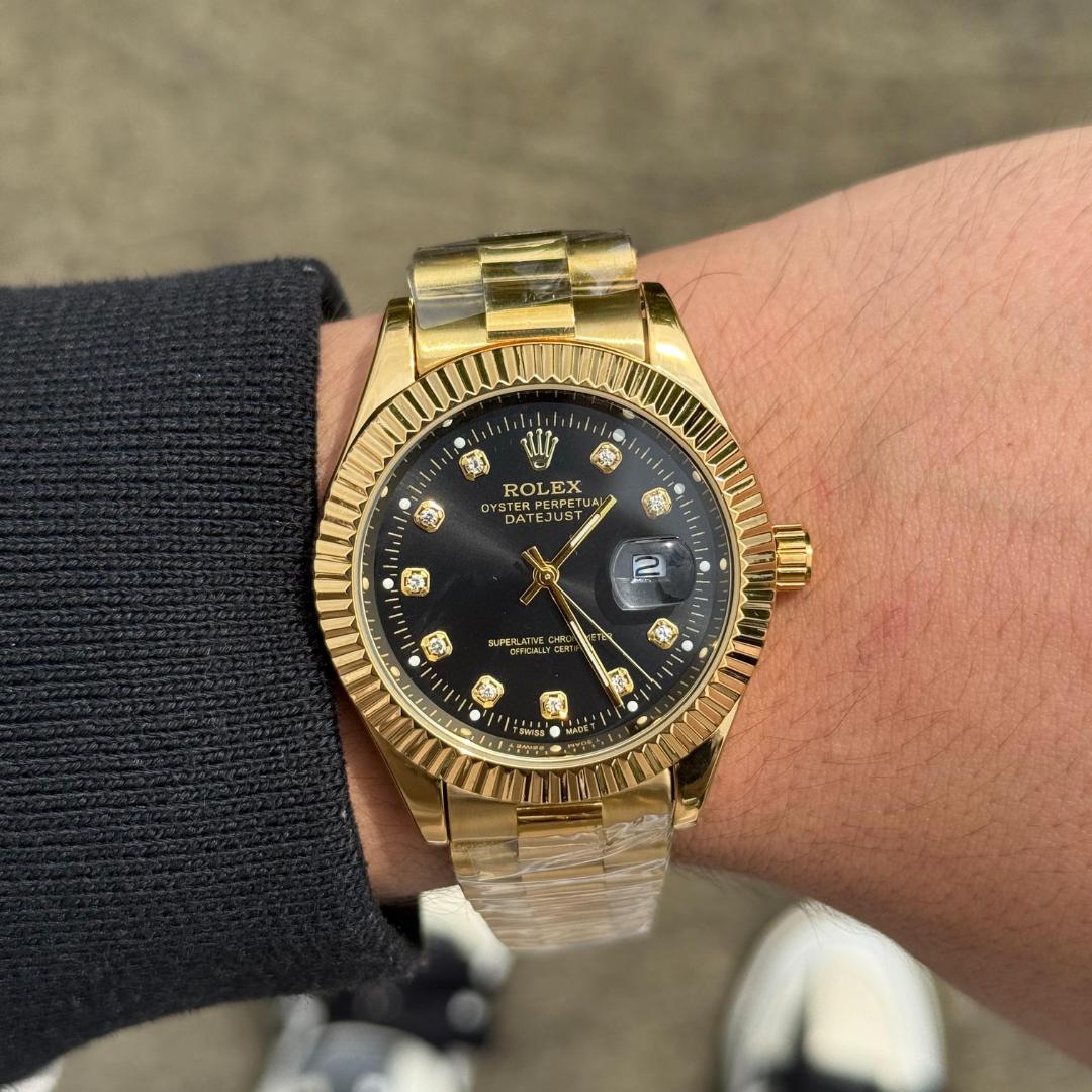 ROLEX DATEJUST DIAMONDS PREMIUM DORADO TABLERO NEGRO