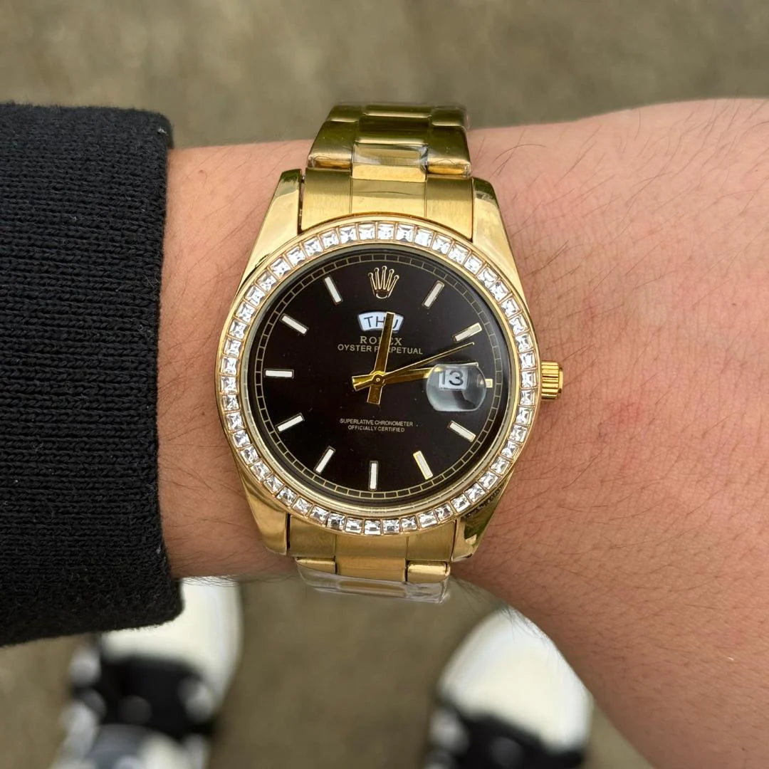 ROLEX DAYDATE CIRCONES PREMIUM DORADO TABLERO NEGRO