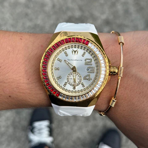 TECHNOMARINE NEW BLANCO TABLERO BLANCO - DORADO CIRCONES ROJOS