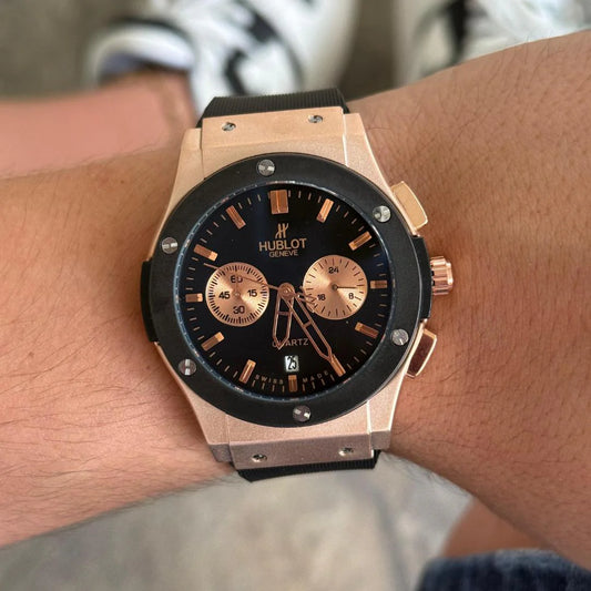 HUBLOT FUNCIONAL NEGRO TABLERO NEGRO - ORO ROSA