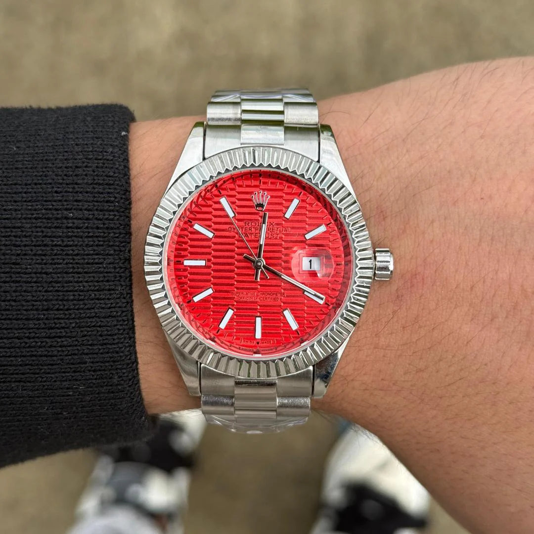 ROLEX DATEJUST PREMIUM PLAETADO TABLERO ROJO