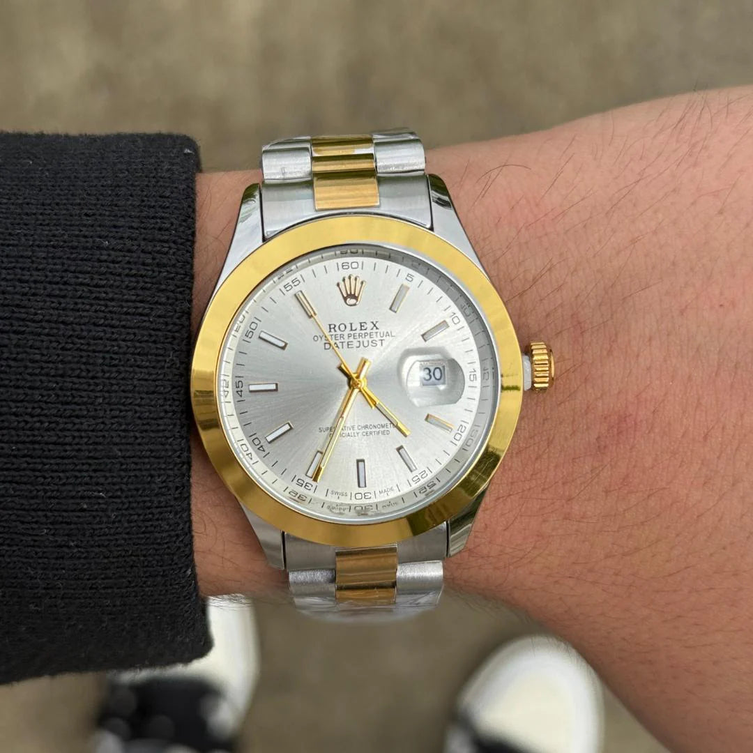 ROLEX DATEJUST PREMIUM BICOLOR TABLERO PLATEADO