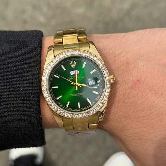 ROLEX DAY DATE CIRCONES PREMIUM DORADO TABLERO VERDE