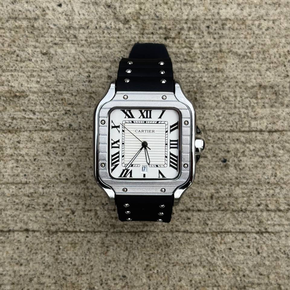 CARTIER SANTOS NEGRO TABLERO BLANCO-PLATEADO