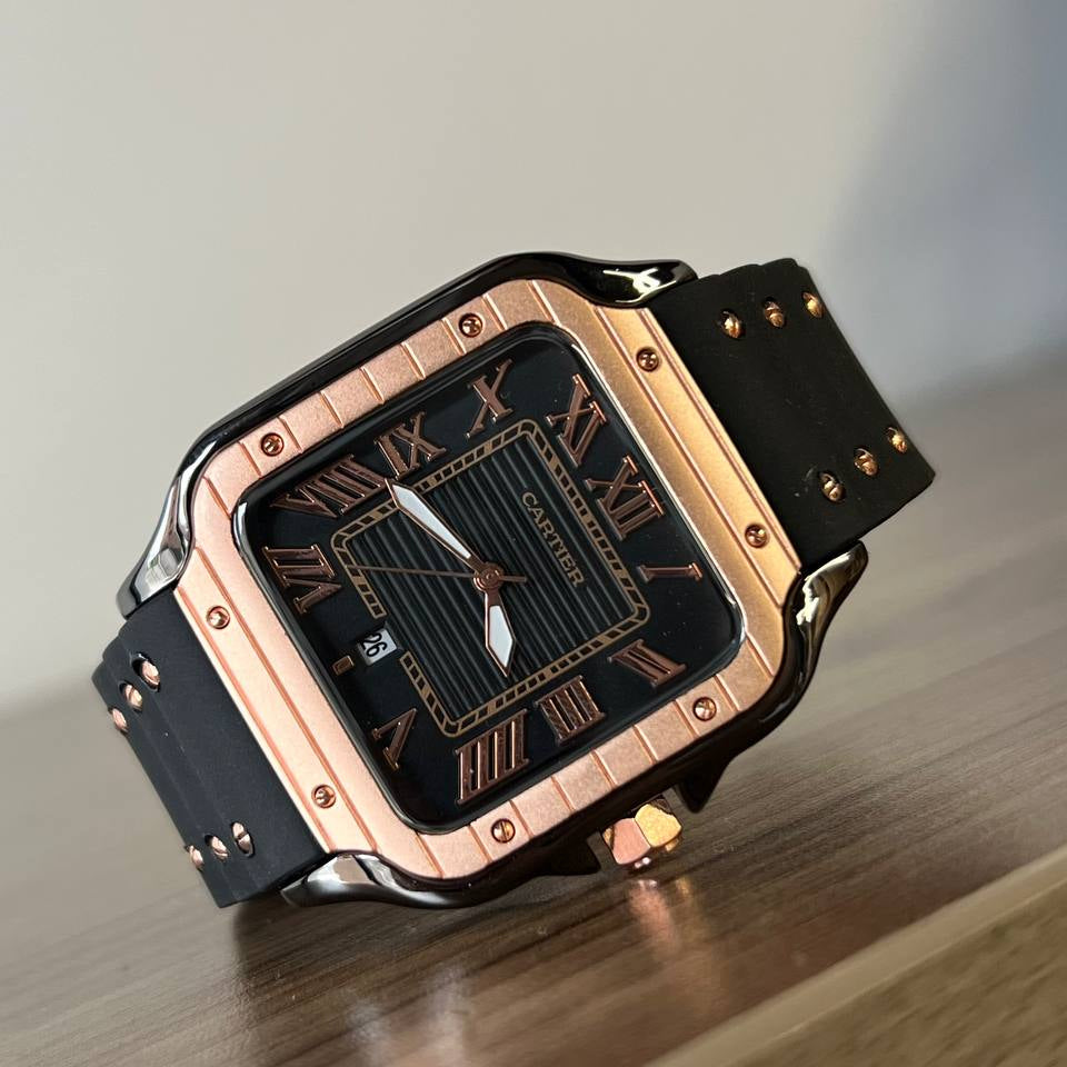 CARTIER SANTOS NEGRO TABLERO NEGRO ORO ROSA-ORO ROSA