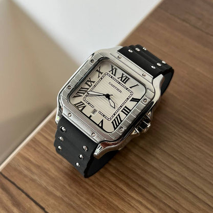 CARTIER SANTOS NEGRO TABLERO BLANCO-PLATEADO